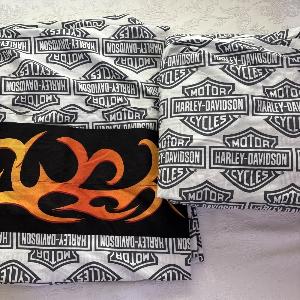 Harley Davidson Flame Rider Fireball Full Sheet Set Orange Black Vintage 78x92 - Picture 5 of 5